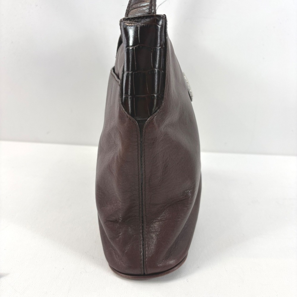 Ralph Lauren Brown Leather Croc Embossed Shoulder Bag RL Logo Hobo Handbag - Picture 6 of 16